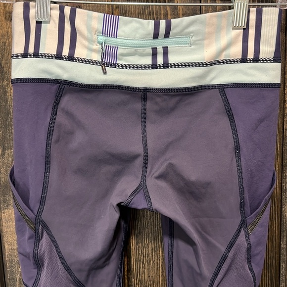 Lululemon Run A Marathon Crop II Leggings 4 Blue Groovy Stripe Aquamarine Gym - Picture 6 of 10